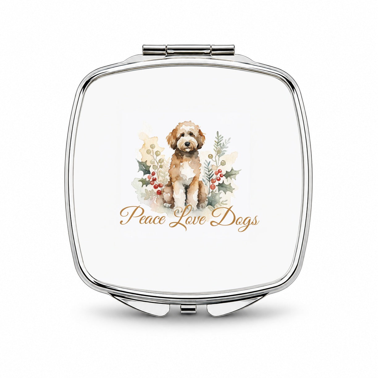 Goldendoodle Christmas Peace Love Dogs Small Travel Purse Handbag Pocket Makeup Compact Mirror