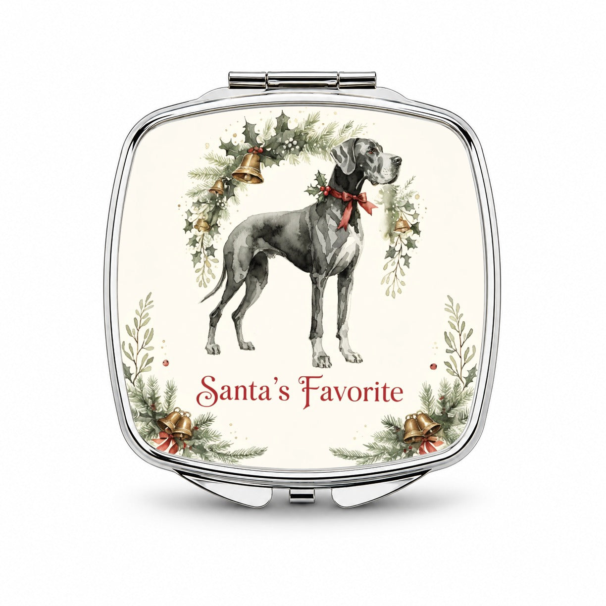 Great Dane Dog Christmas Santa's Favorite Small Travel Purse Handbag Pocket Makeup Compact Mirror