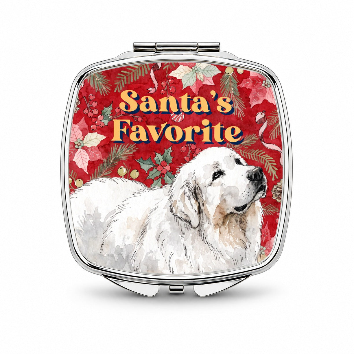 Great Pyrenees Dog Christmas Santa's Favorite Small Travel Purse Handbag Pocket Makeup Compact Mirror