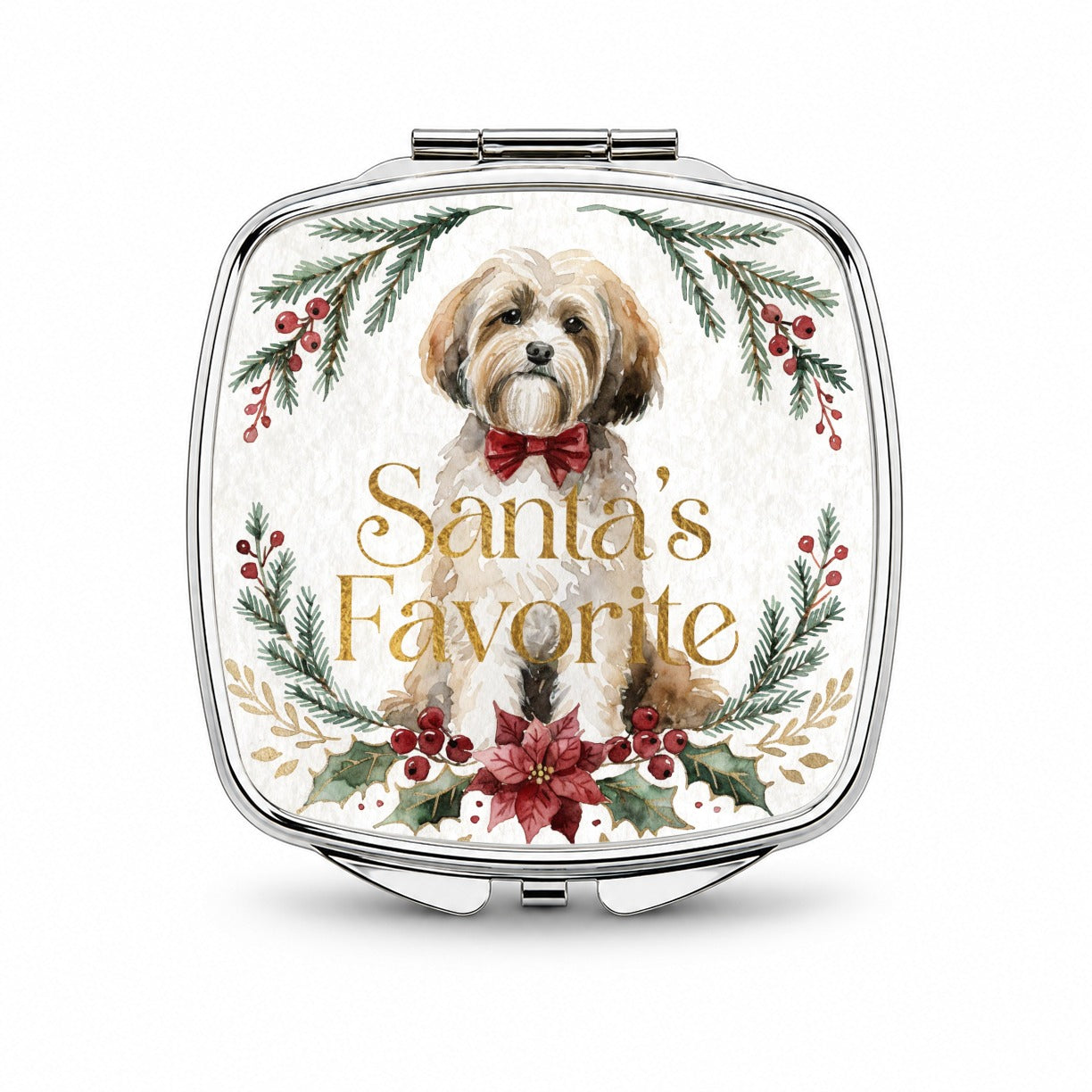 Havanese Dog Christmas Santa's Favorite Small Travel Purse Handbag Pocket Makeup Compact Mirror