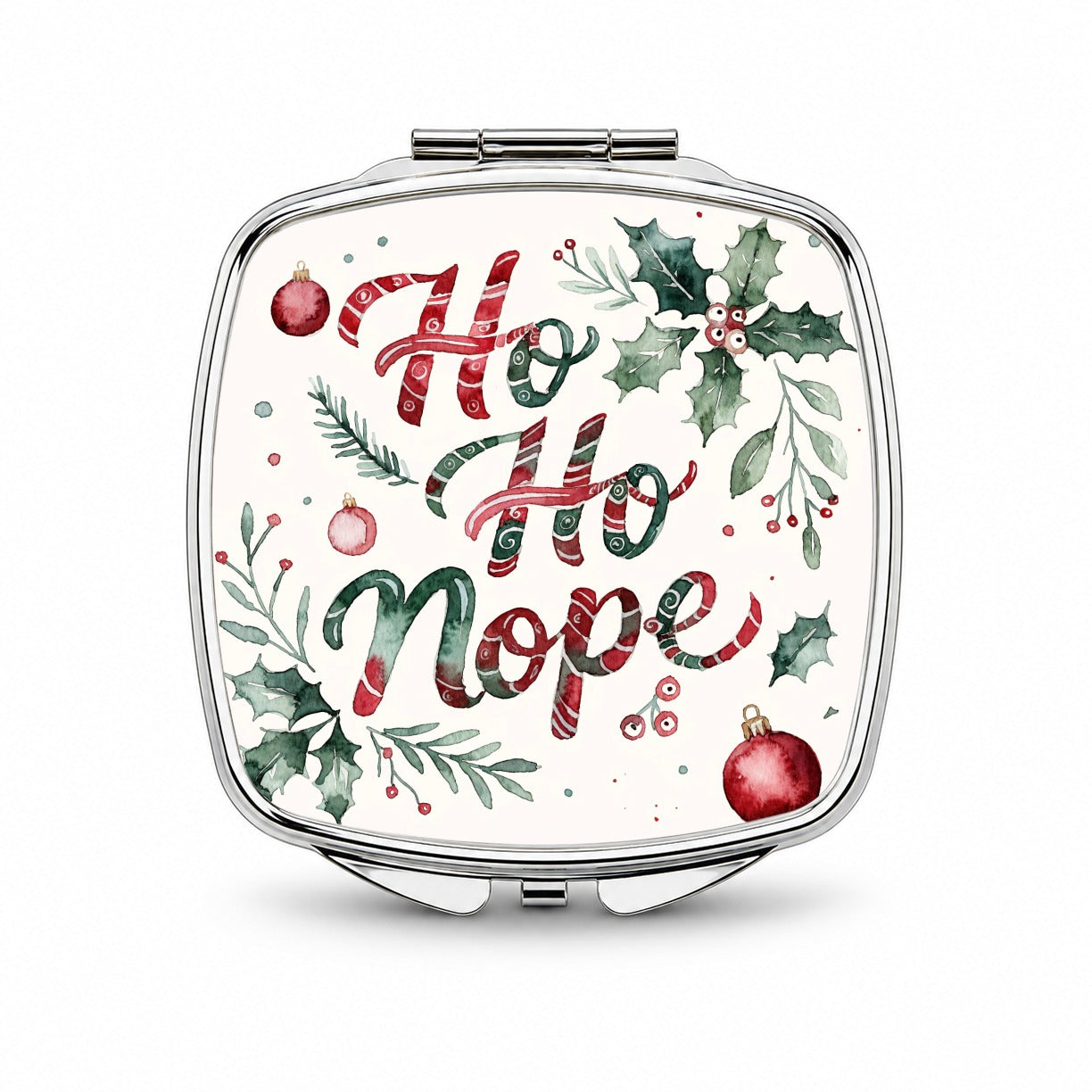 Ho Ho Nope Christmas Funny Red Green Small Travel Purse Handbag Pocket Makeup Compact Mirror