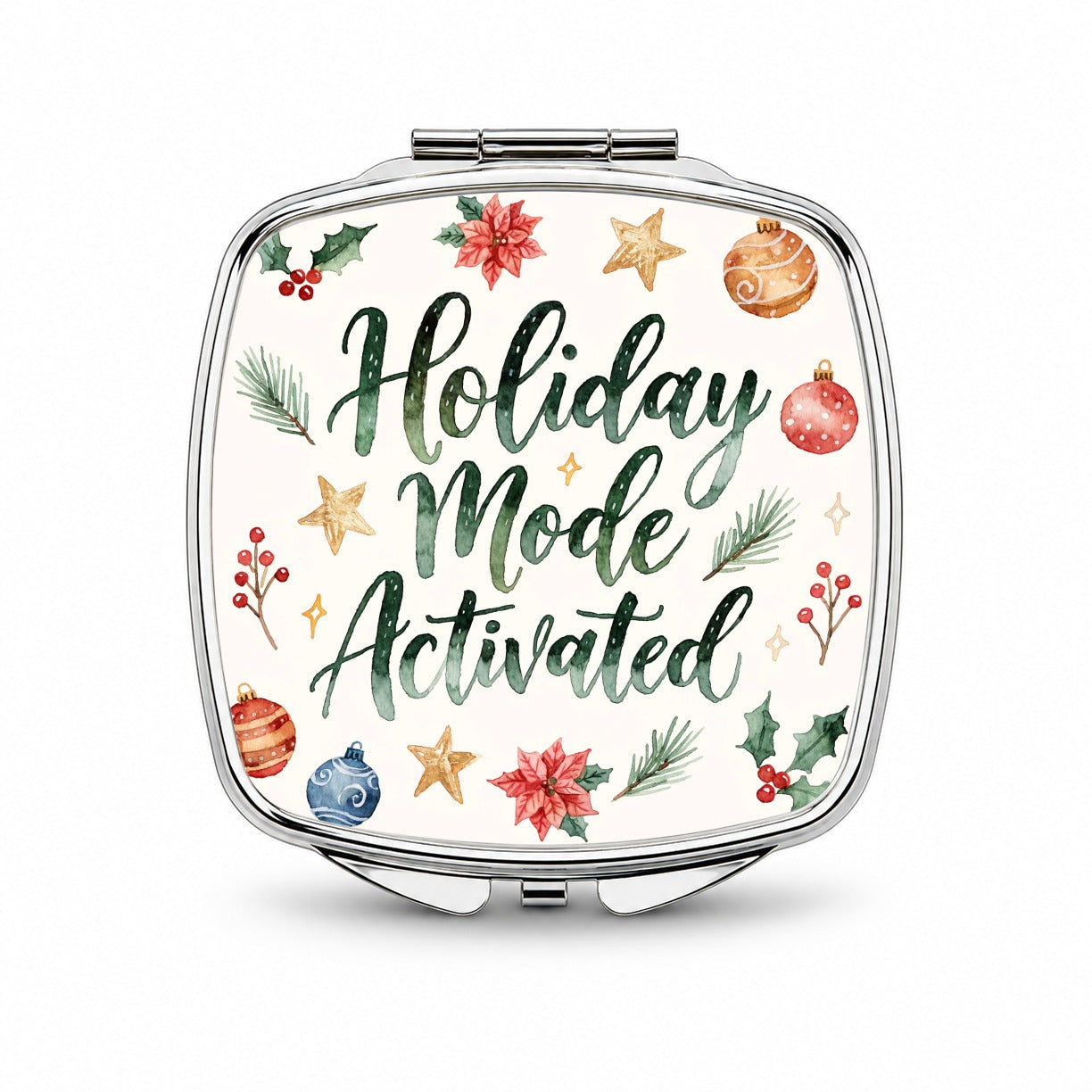 Holiday Mode Activated Christmas Funny Script Small Travel Purse Handbag Pocket Makeup Compact Mirror