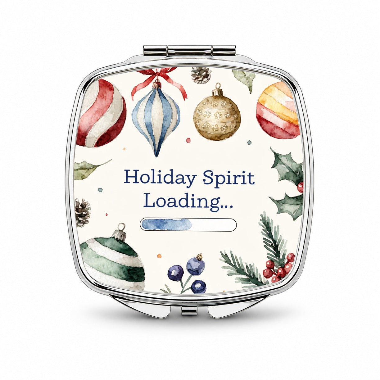 Holiday Spirit Loading Christmas Small Travel Purse Handbag Pocket Makeup Compact Mirror