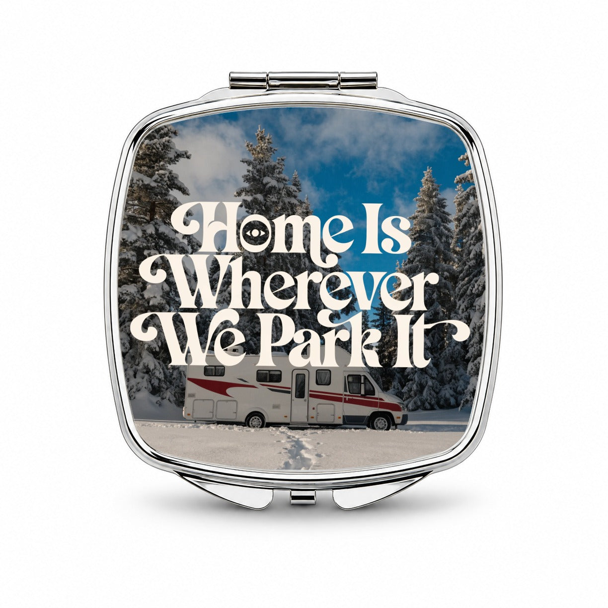 Home Wherever Park It RV Camper Funny Winter Small Travel Purse Handbag Pocket Makeup Compact Mirror