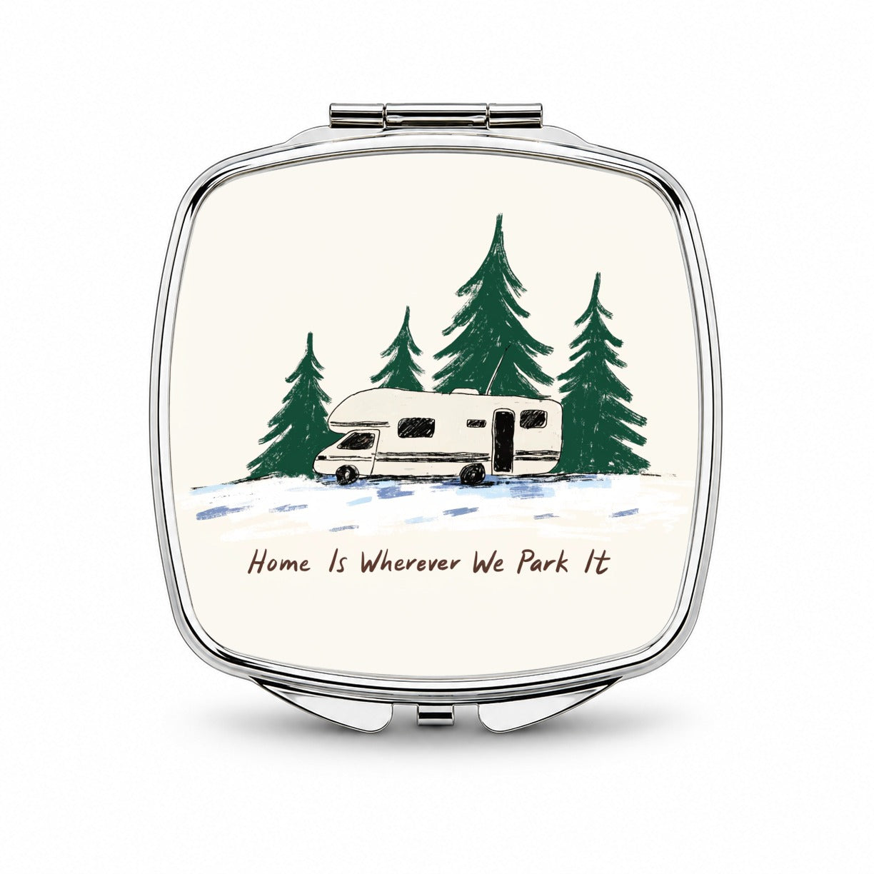 Home Wherever We Park It RV Camper Winter Funny Small Travel Purse Handbag Pocket Makeup Compact Mirror