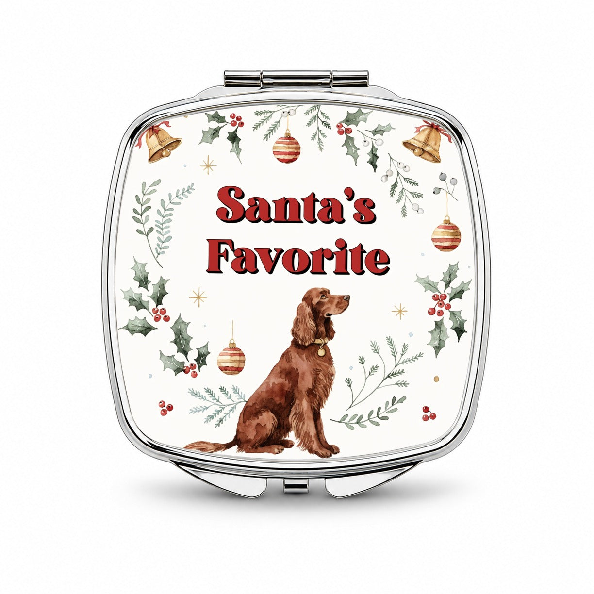 Irish Setter Dog Christmas Santa's Favorite Small Travel Purse Handbag Pocket Makeup Compact Mirror