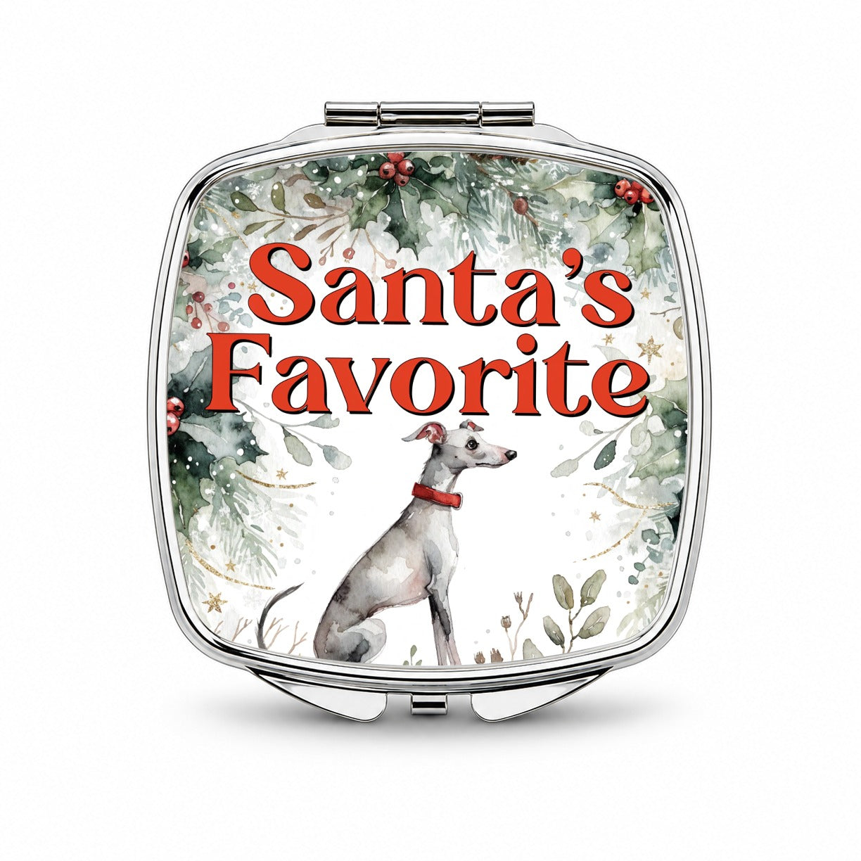 Italian Greyhound Dog Christmas Santa's Favorite Small Travel Purse Handbag Pocket Makeup Compact Mirror