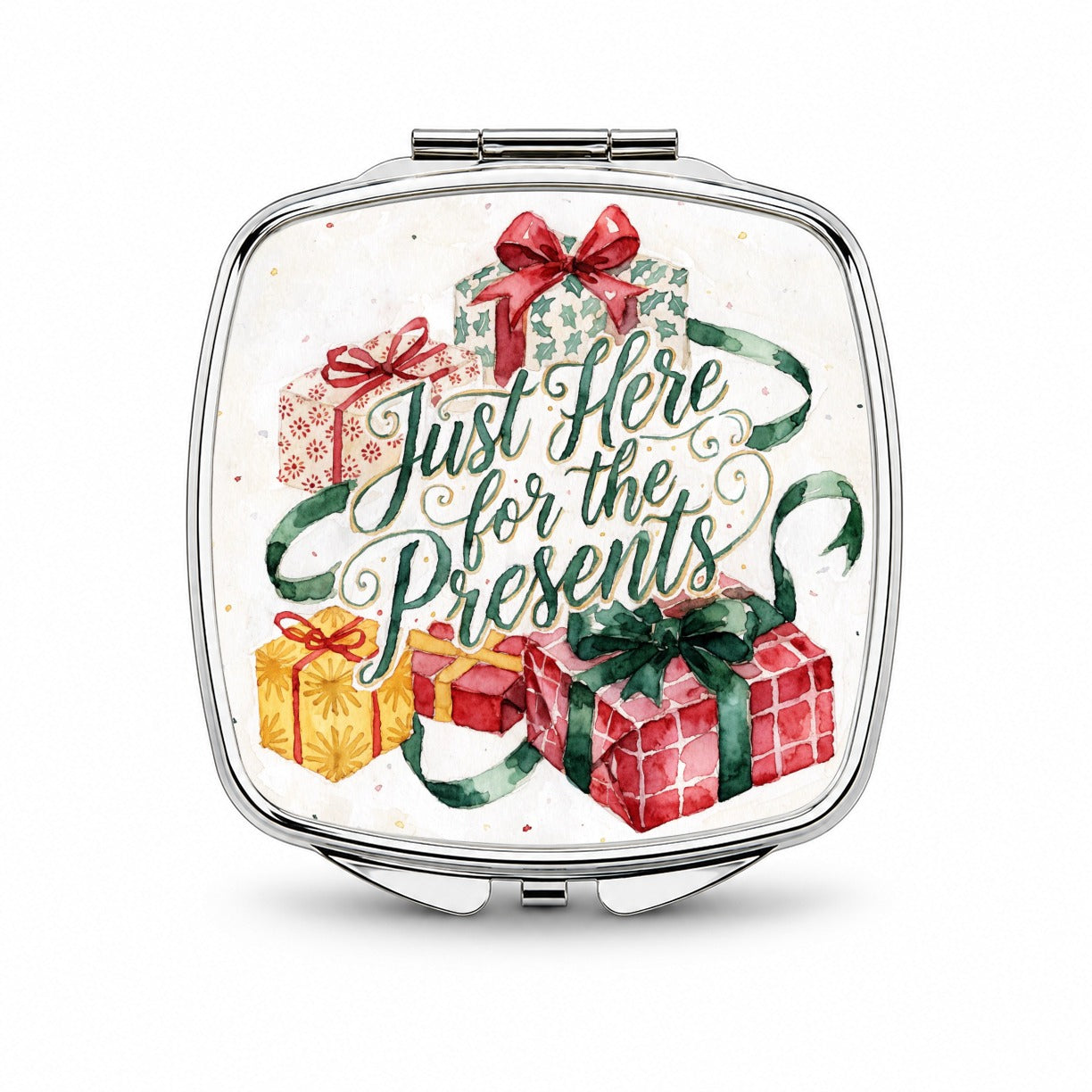Just Here For The Presents Christmas Funny Small Travel Purse Handbag Pocket Makeup Compact Mirror