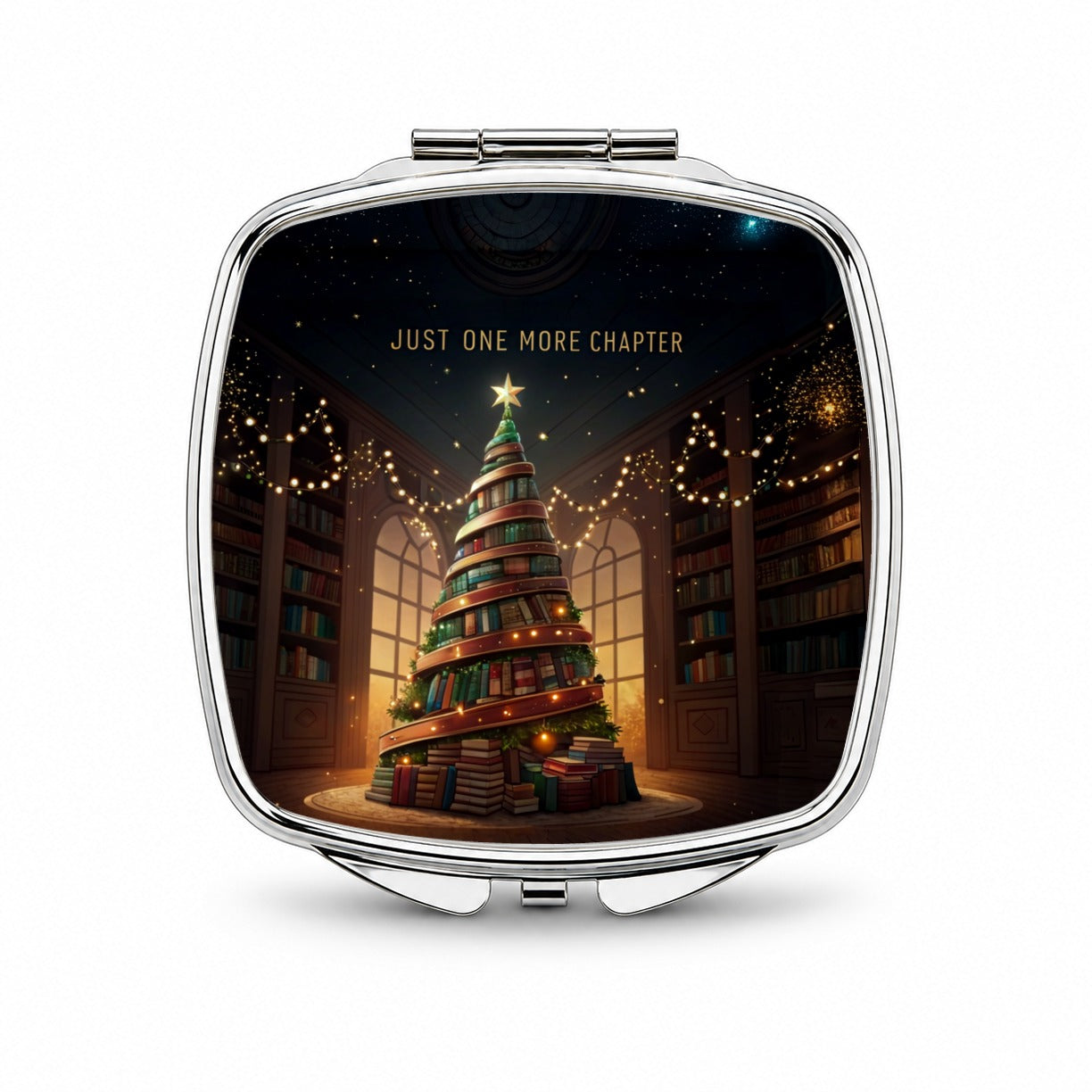 Just One More Chapter Christmas Books Reader Small Travel Purse Handbag Pocket Makeup Compact Mirror