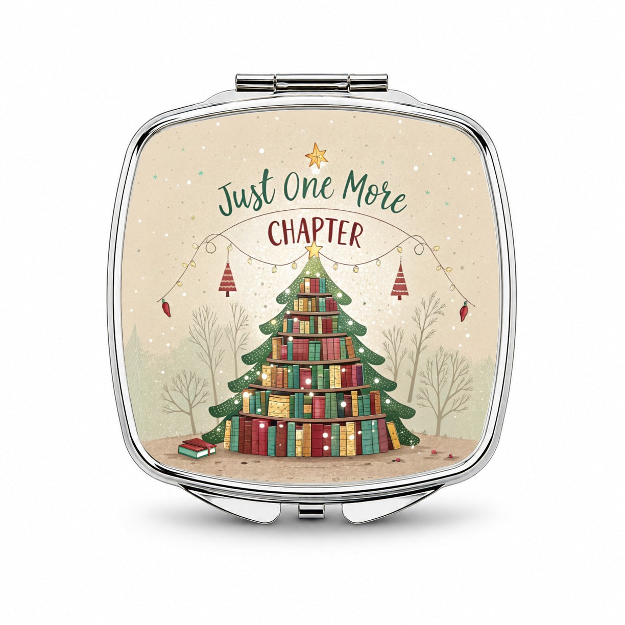 Just One More Chapter Christmas Books Small Travel Purse Handbag Pocket Makeup Compact Mirror
