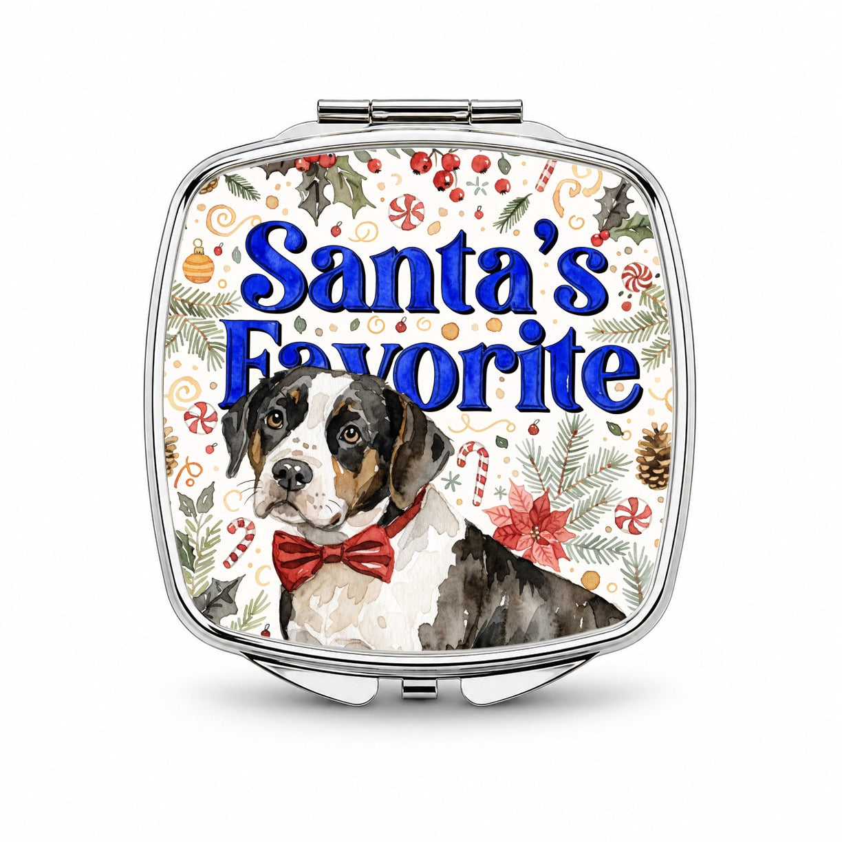Labrabull Dog Christmas Santa's Favorite Small Travel Purse Handbag Pocket Makeup Compact Mirror