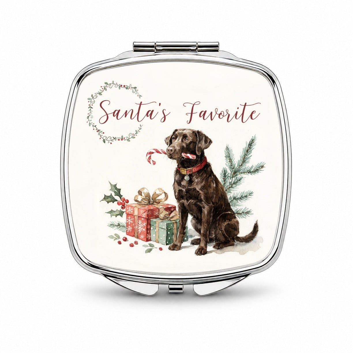 Labrador Retriever Dog Christmas Santa's Favorite Small Travel Purse Handbag Pocket Makeup Compact Mirror