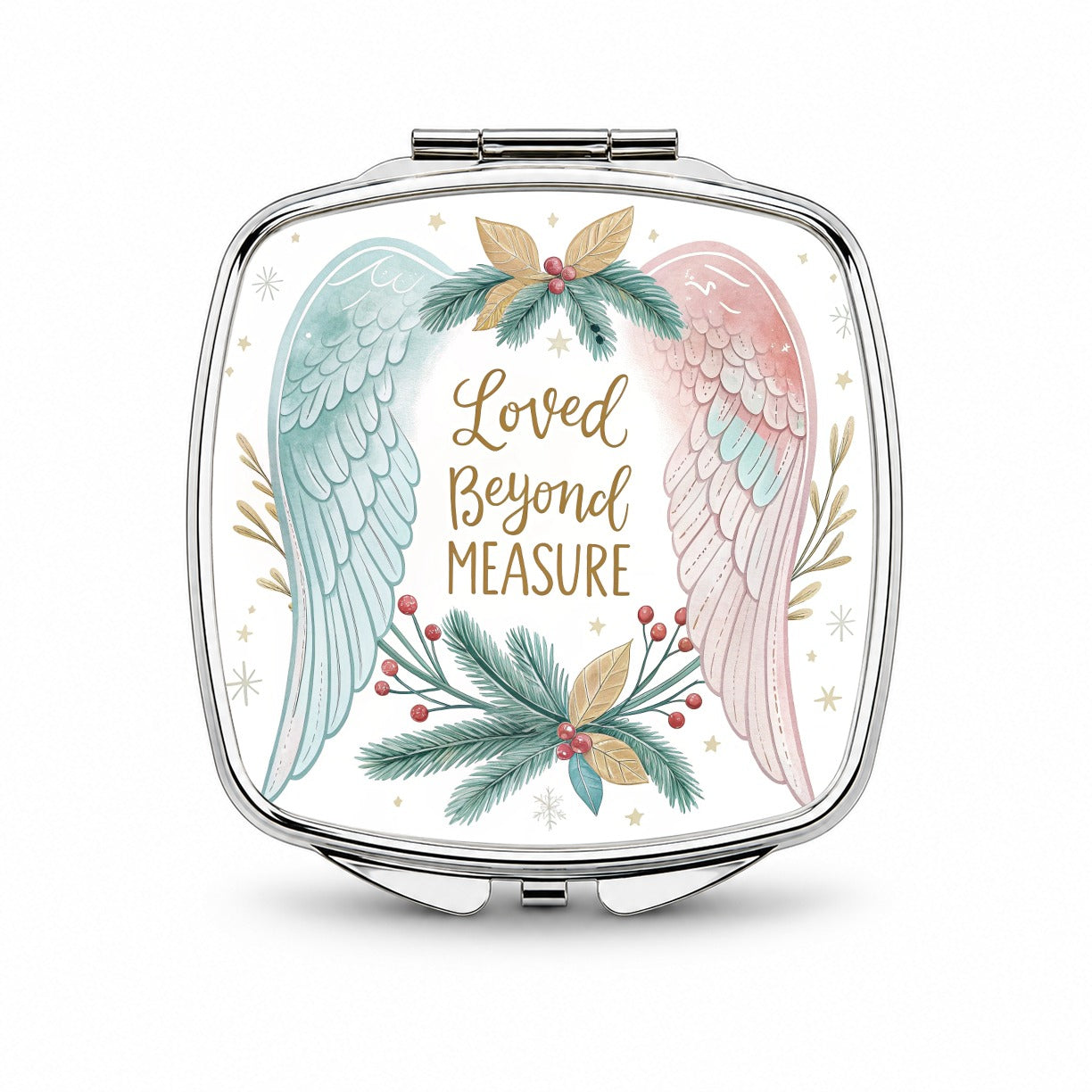Loved Beyond Measure Angel Wings Small Travel Purse Handbag Pocket Makeup Compact Mirror