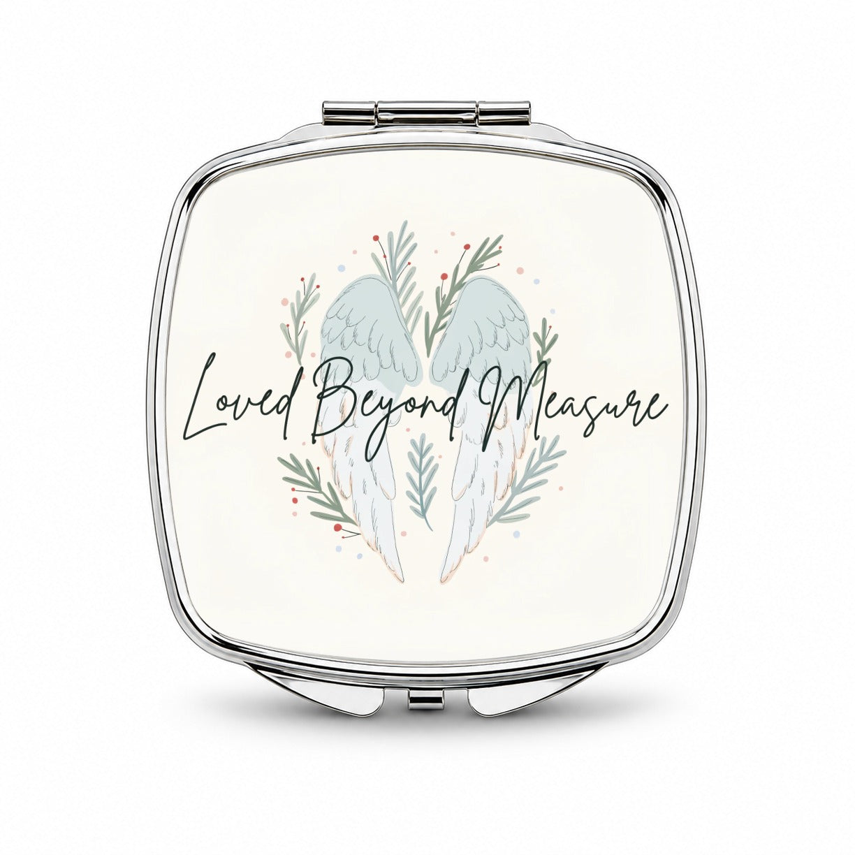 Loved Beyond Measure Christmas Angel Wings Small Travel Purse Handbag Pocket Makeup Compact Mirror