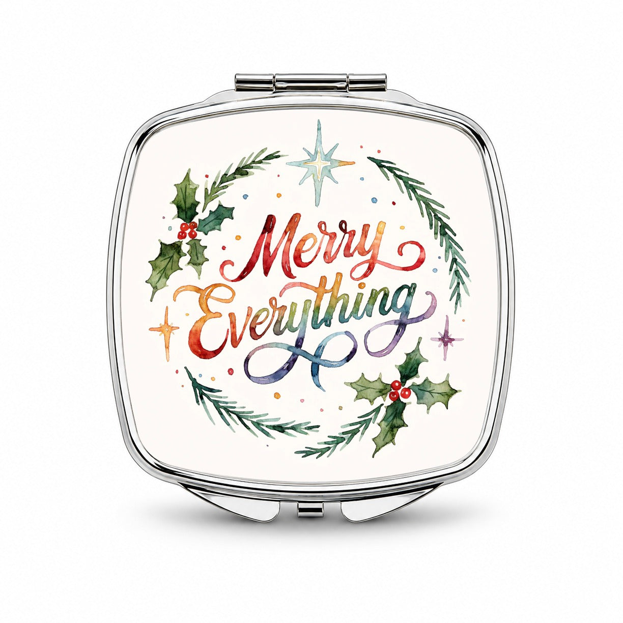 Merry Everything Christmas Colorful Small Travel Purse Handbag Pocket Makeup Compact Mirror