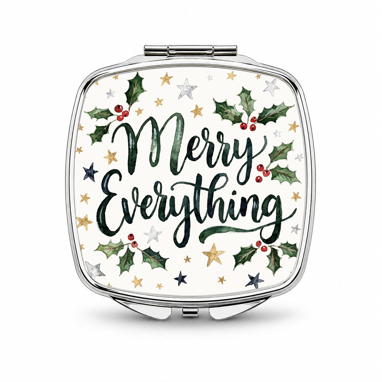 Merry Everything Christmas Green Small Travel Purse Handbag Pocket Makeup Compact Mirror