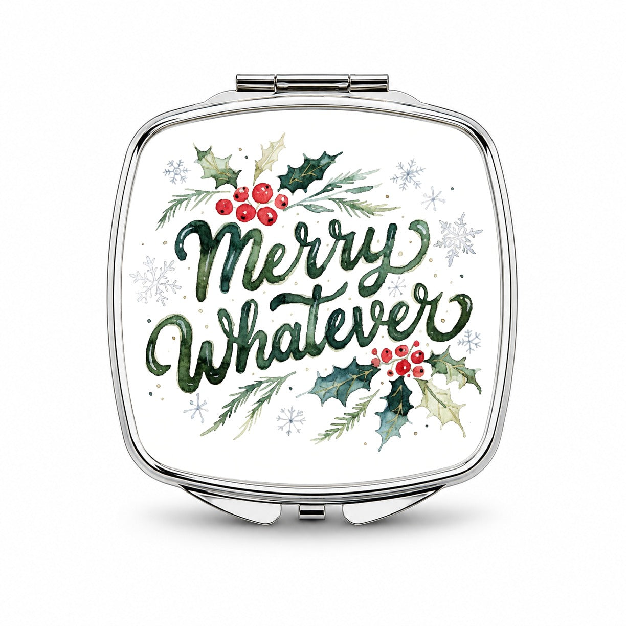 Merry Whatever Christmas Funny Green Small Travel Purse Handbag Pocket Makeup Compact Mirror