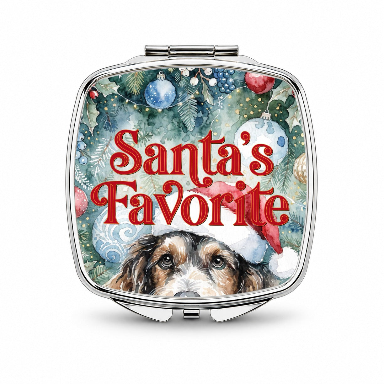 Mixed Breed Dog Christmas Santa's Favorite Small Travel Purse Handbag Pocket Makeup Compact Mirror