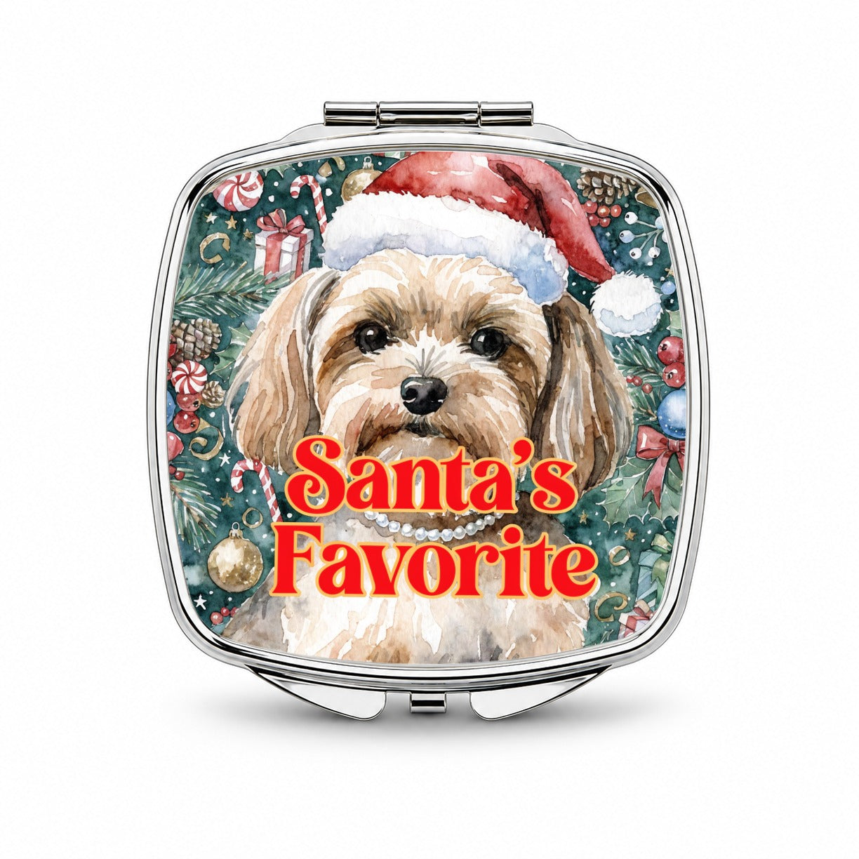 Morkie Dog Christmas Santa's Favorite Small Travel Purse Handbag Pocket Makeup Compact Mirror
