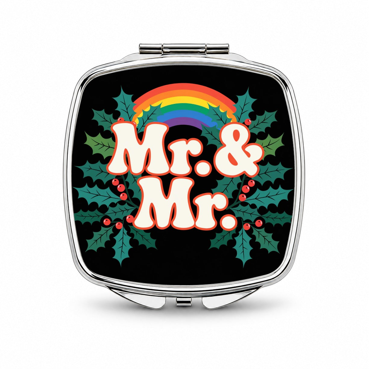 Mr and Mr Pride Gay Rainbow Christmas Bold Small Travel Purse Handbag Pocket Makeup Compact Mirror