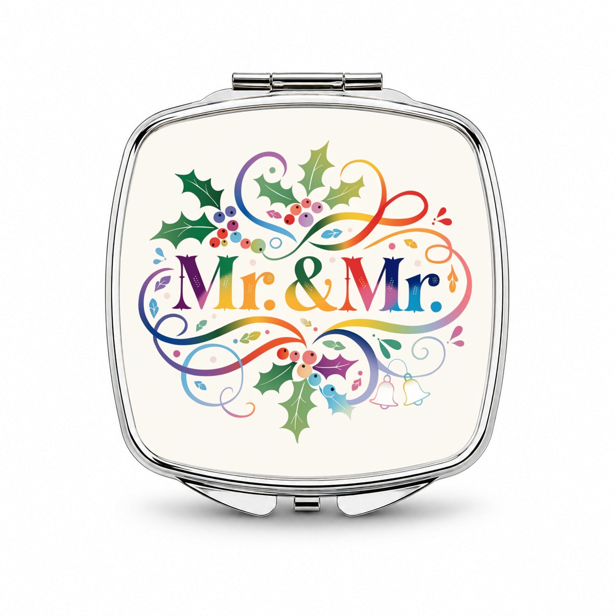 Mr and Mr Pride Gay Rainbow Christmas Elegant Small Travel Purse Handbag Pocket Makeup Compact Mirror