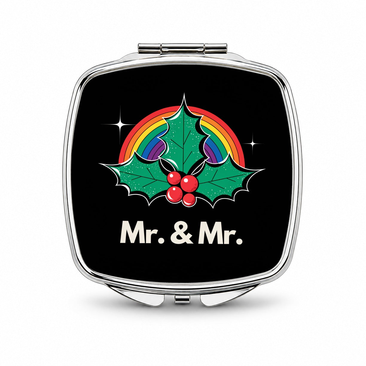 Mr and Mr Pride Gay Rainbow Christmas Small Travel Purse Handbag Pocket Makeup Compact Mirror