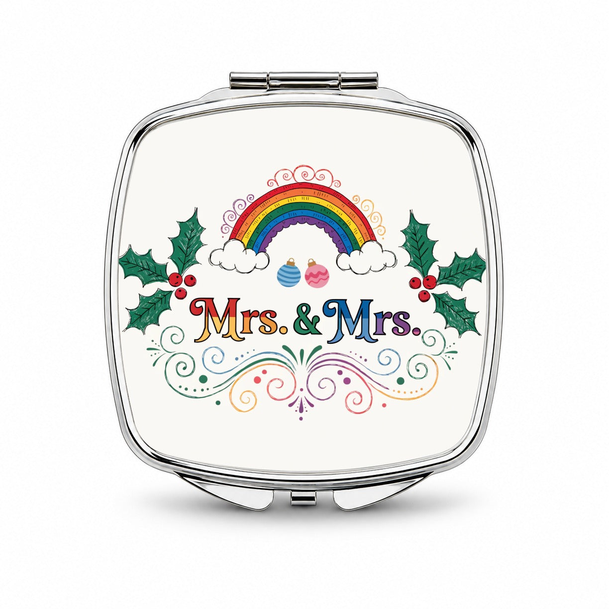 Mrs and Mrs Pride Gay Lesbian Rainbow Christmas Small Travel Purse Handbag Pocket Makeup Compact Mirror