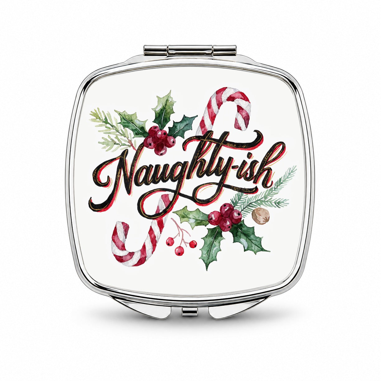 Naughty-Ish Christmas Funny Small Travel Purse Handbag Pocket Makeup Compact Mirror
