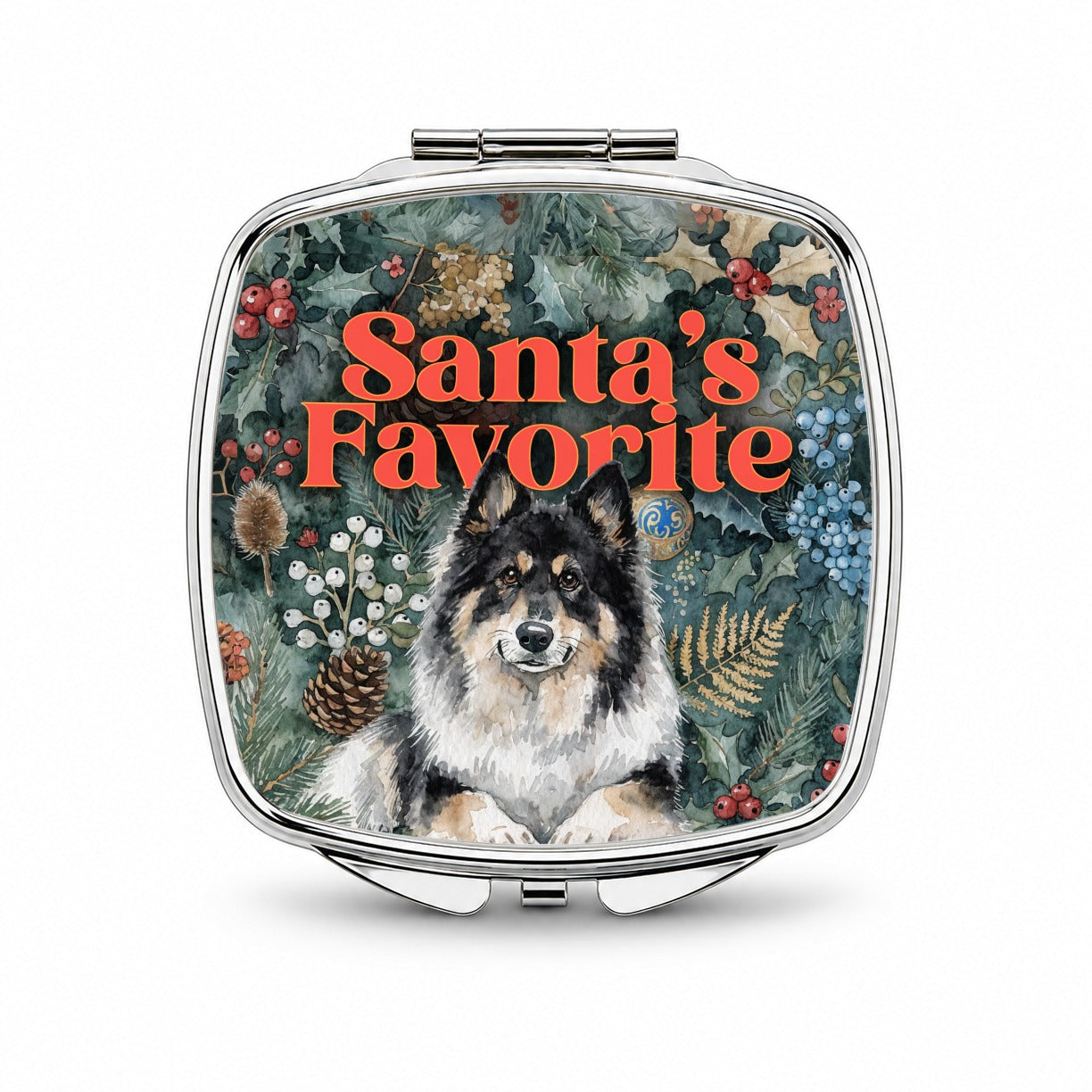 Norwegian Elkhound Dog Christmas Santa's Favorite Small Travel Purse Handbag Pocket Makeup Compact Mirror