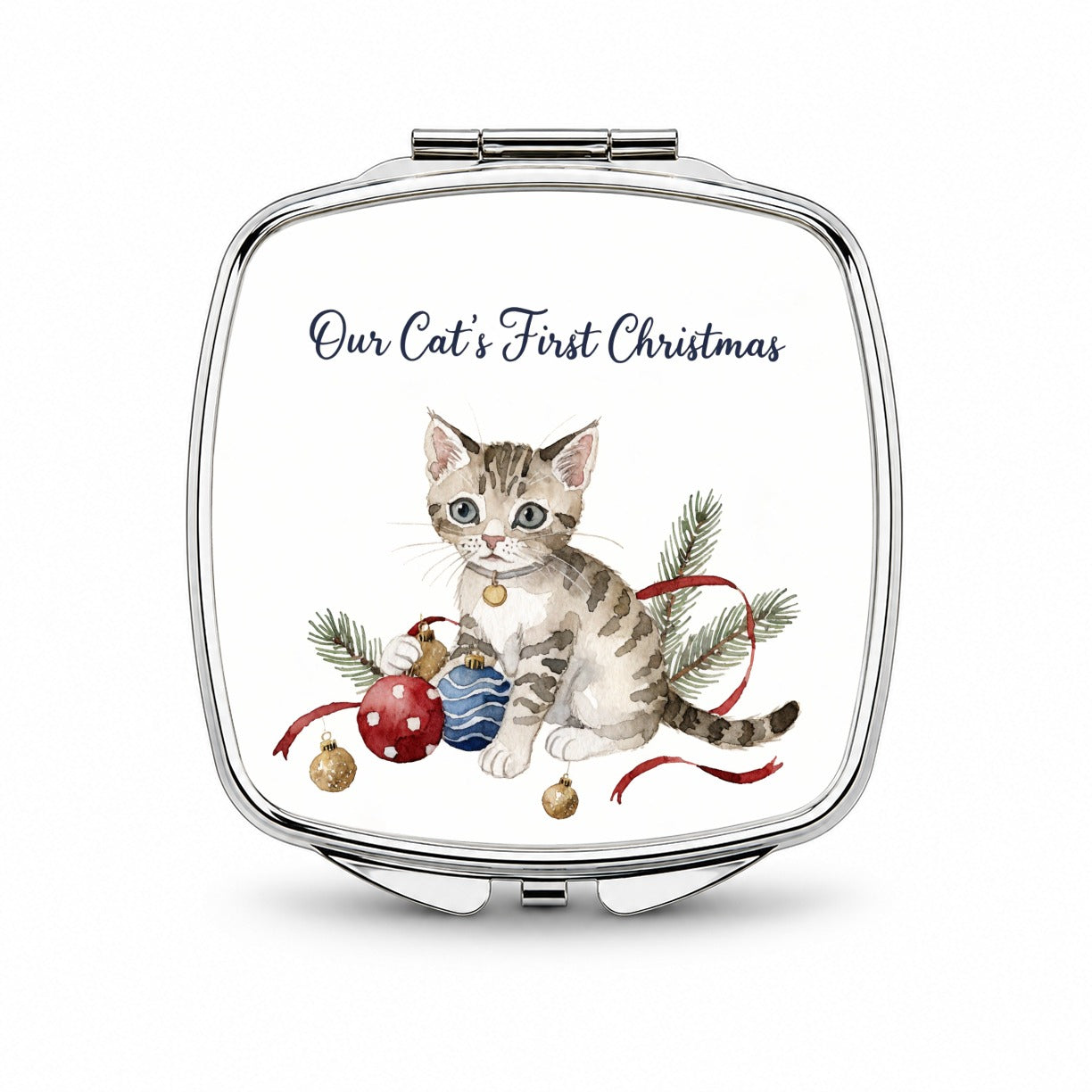 Our Cat's First Christmas Cute Small Travel Purse Handbag Pocket Makeup Compact Mirror