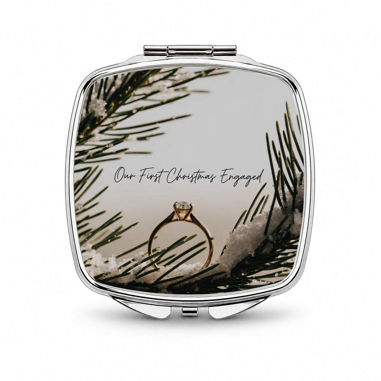 Our First Christmas Engaged Engagement Small Travel Purse Handbag Pocket Makeup Compact Mirror
