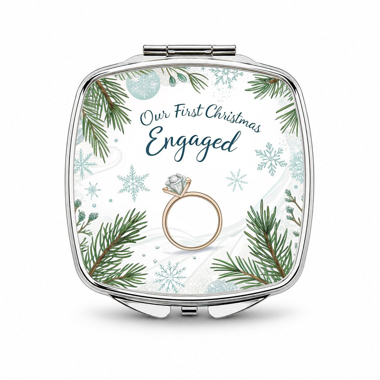 Our First Christmas Engaged Wedding Small Travel Purse Handbag Pocket Makeup Compact Mirror