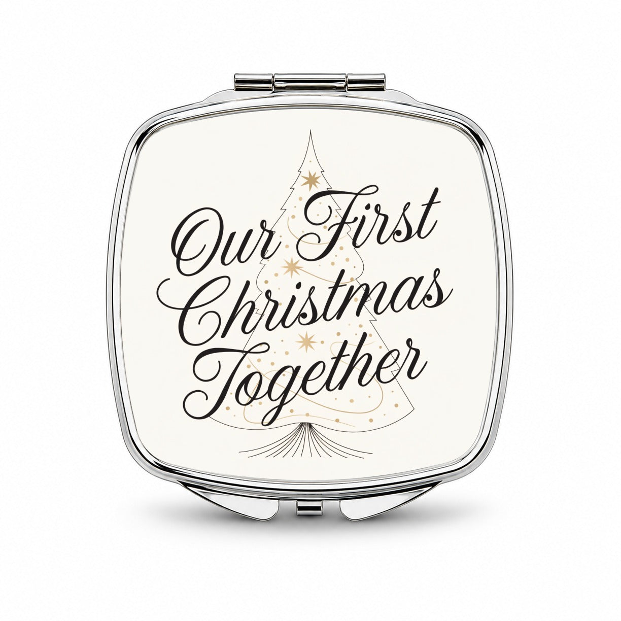 Our First Christmas Together Script Small Travel Purse Handbag Pocket Makeup Compact Mirror
