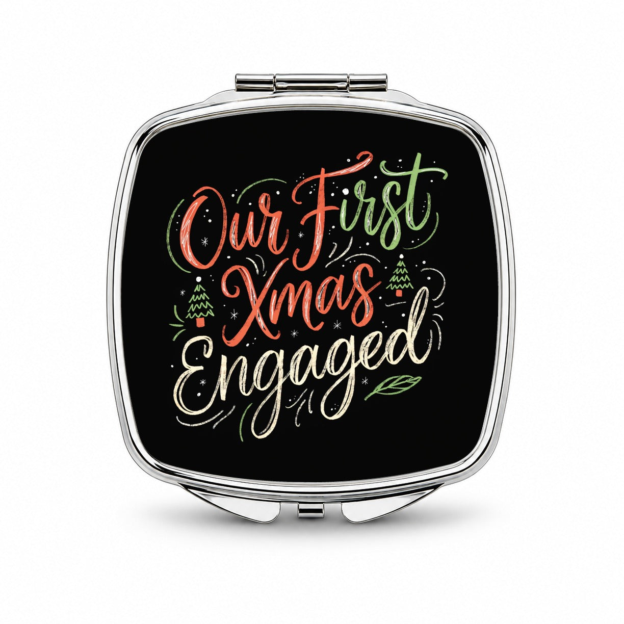 Our First Christmas Xmas Engaged Stylish Small Travel Purse Handbag Pocket Makeup Compact Mirror