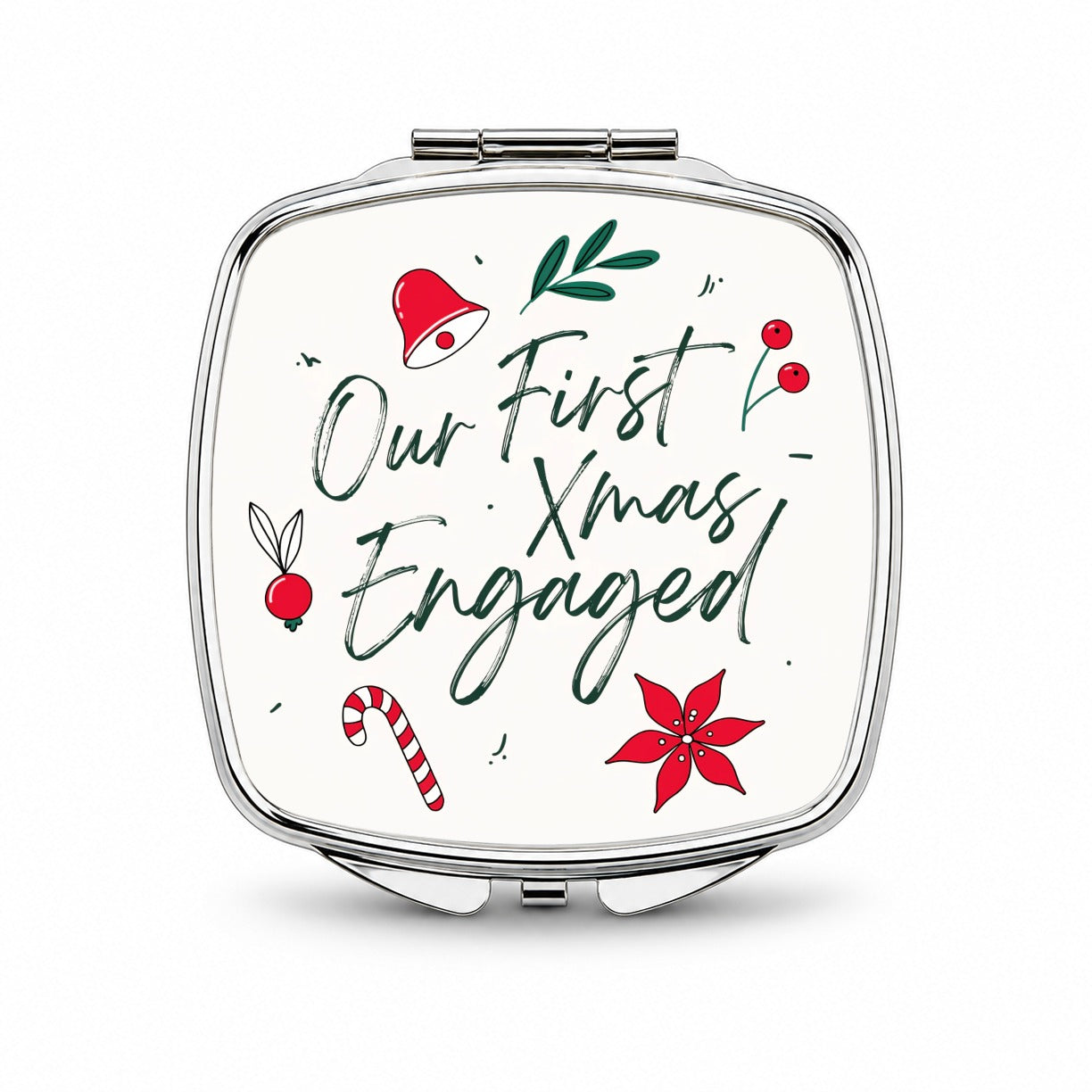 Our First Christmas Xmas Engaged Small Travel Purse Handbag Pocket Makeup Compact Mirror