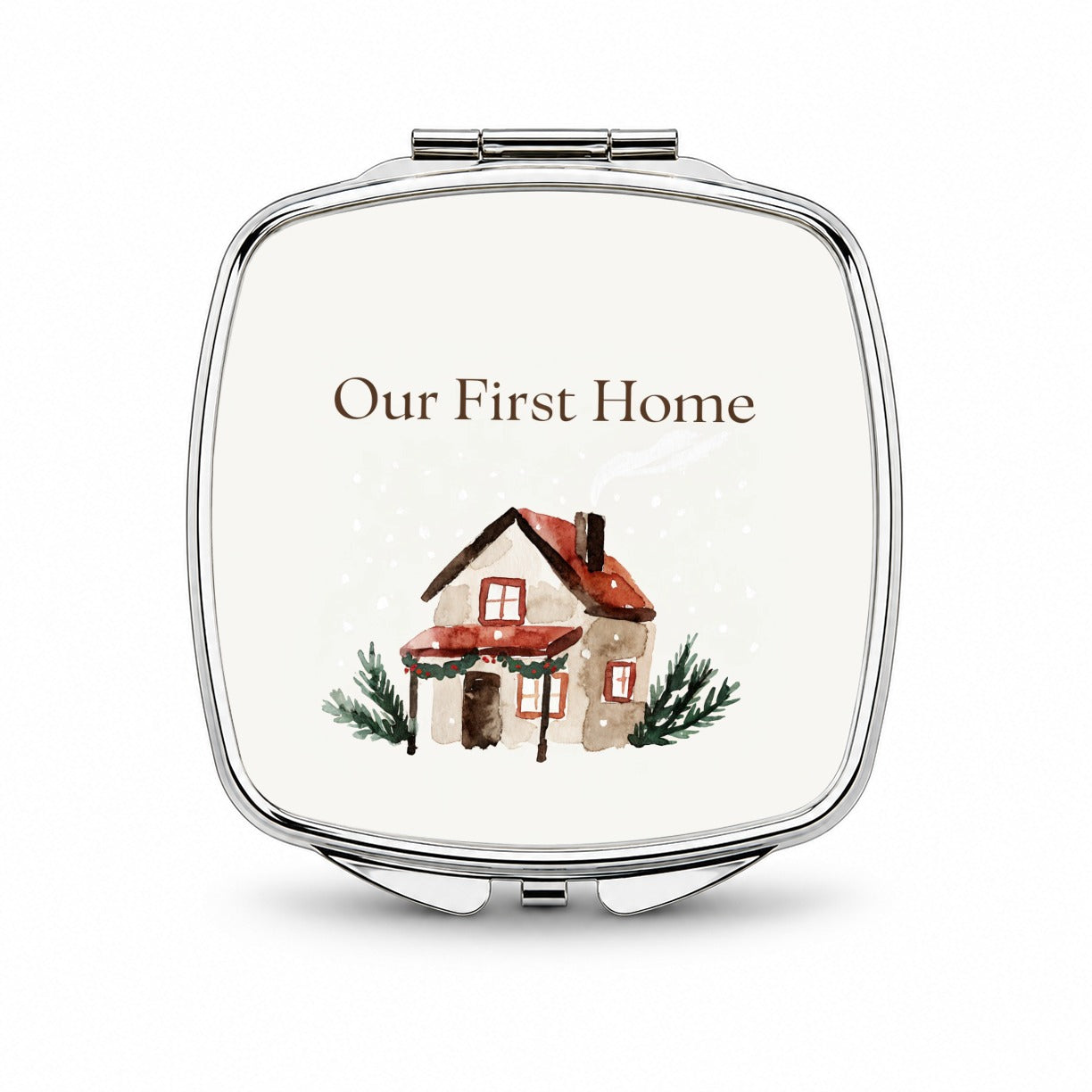 Our First Home Christmas Simple Small Travel Purse Handbag Pocket Makeup Compact Mirror