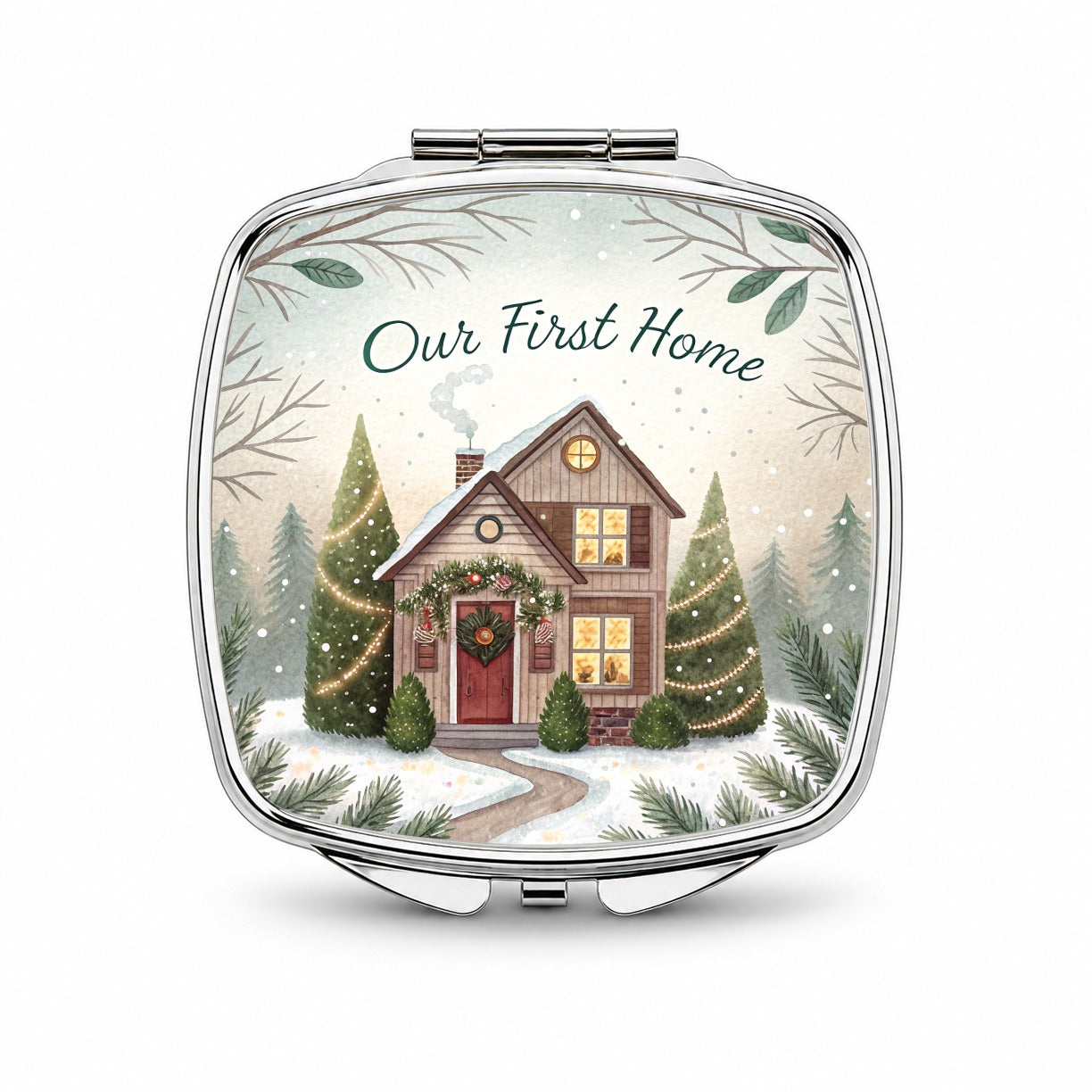 Our First Home Christmas Small Travel Purse Handbag Pocket Makeup Compact Mirror