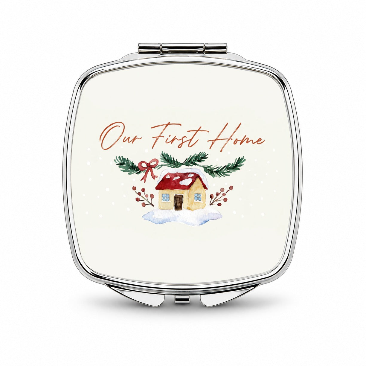 Our First Home House Christmas Sweet Small Travel Purse Handbag Pocket Makeup Compact Mirror