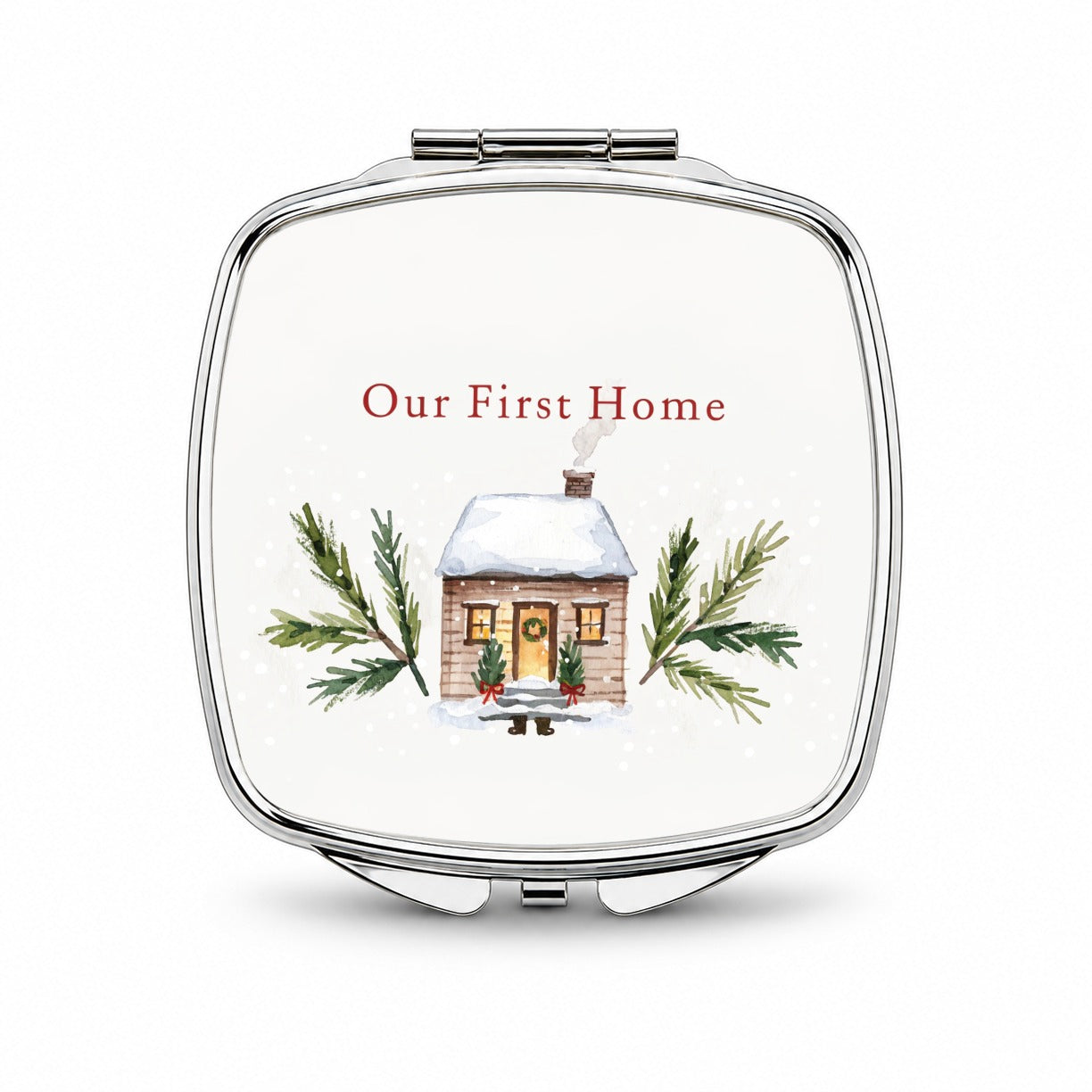 Our First Home House Christmas Small Travel Purse Handbag Pocket Makeup Compact Mirror