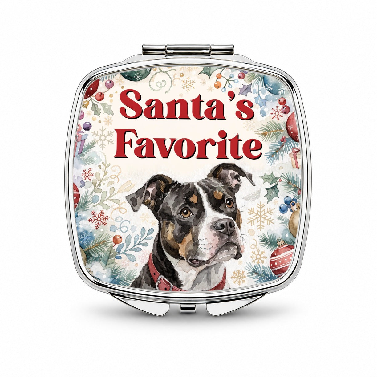 Pit Bull Mix Dog Christmas Santa's Favorite Small Travel Purse Handbag Pocket Makeup Compact Mirror