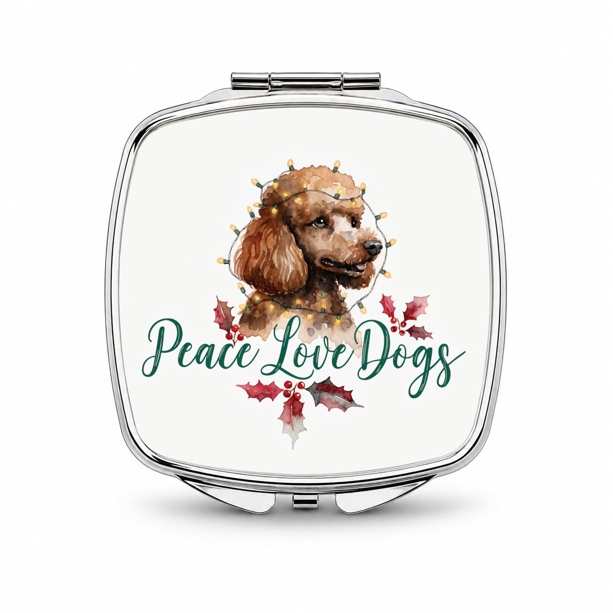 Poodle Christmas Peace Love Dogs Small Travel Purse Handbag Pocket Makeup Compact Mirror
