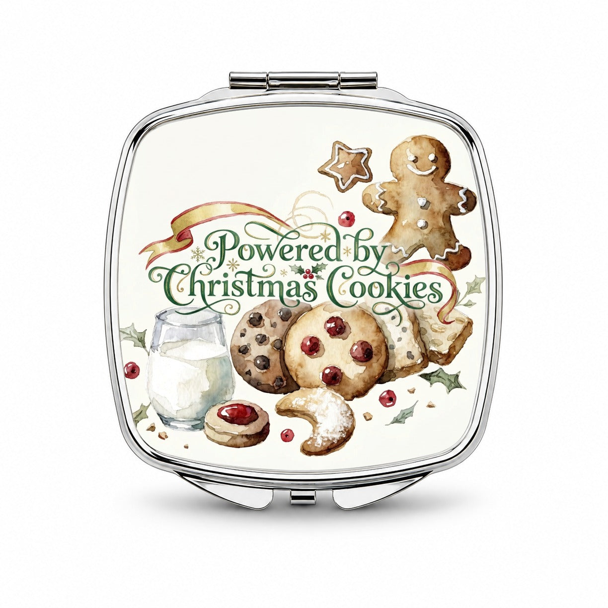 Powered By Christmas Cookies Funny Small Travel Purse Handbag Pocket Makeup Compact Mirror