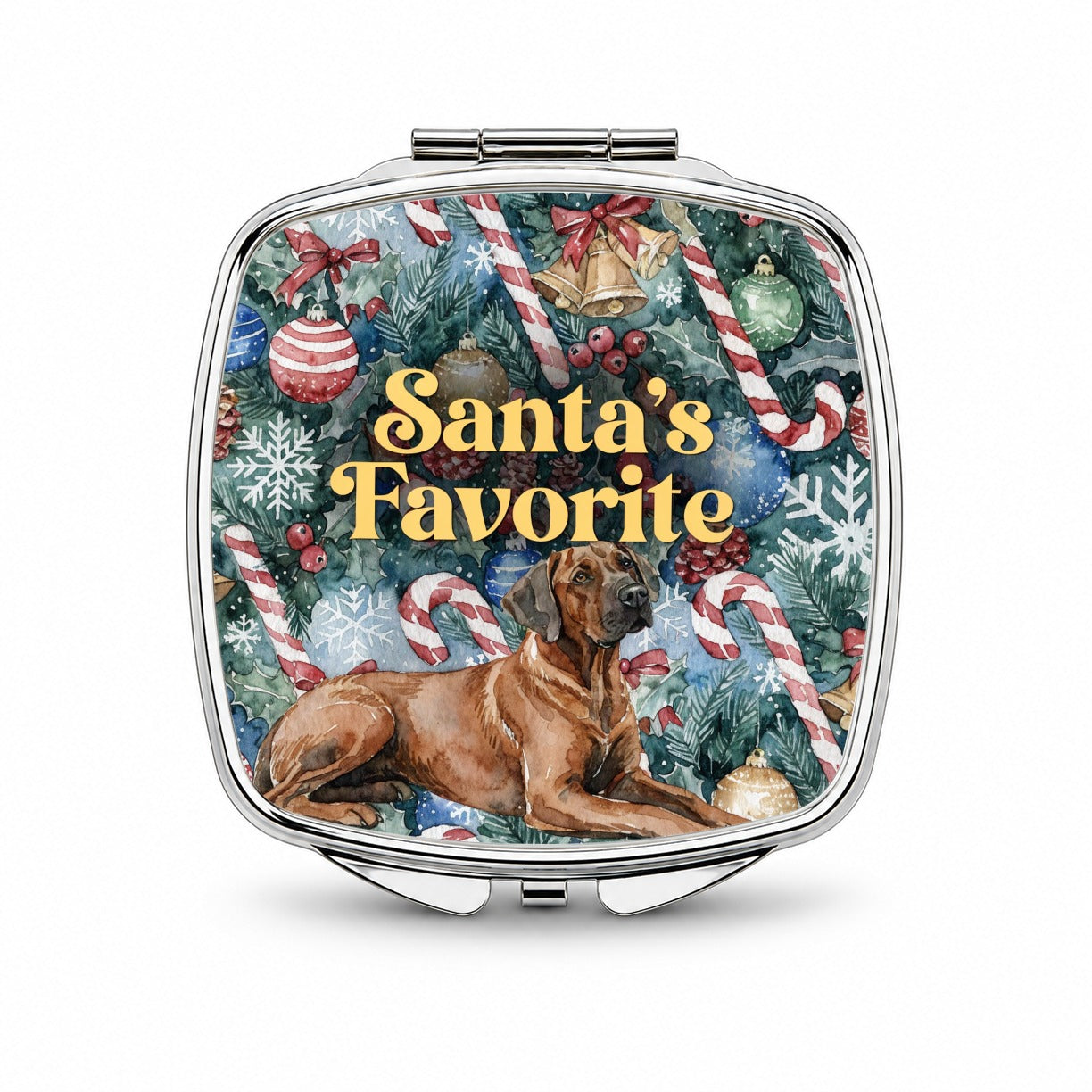 Rhodesian Ridgeback Dog Christmas Santa's Favorite Small Travel Purse Handbag Pocket Makeup Compact Mirror