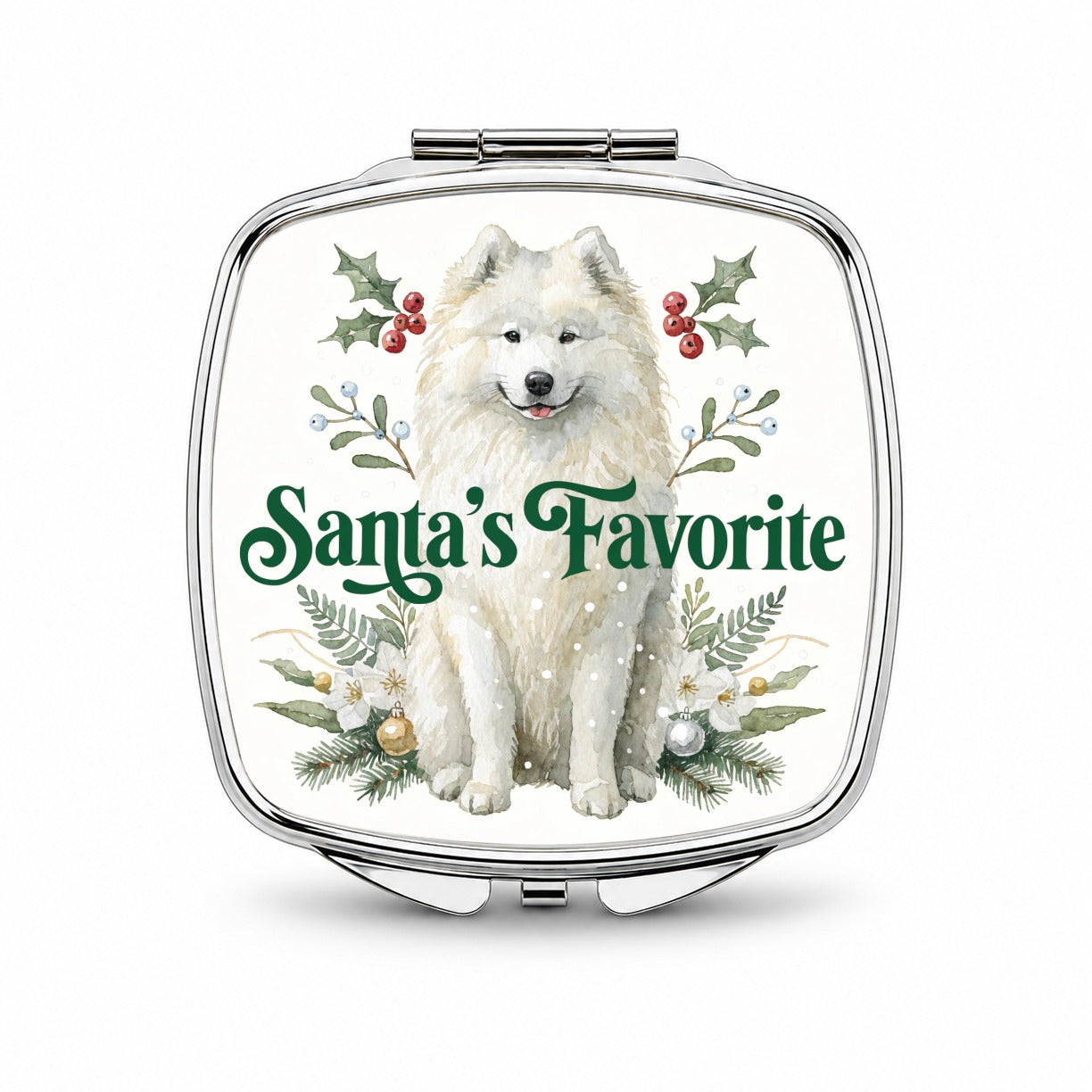 Samoyed Dog Christmas Santa's Favorite Small Travel Purse Handbag Pocket Makeup Compact Mirror