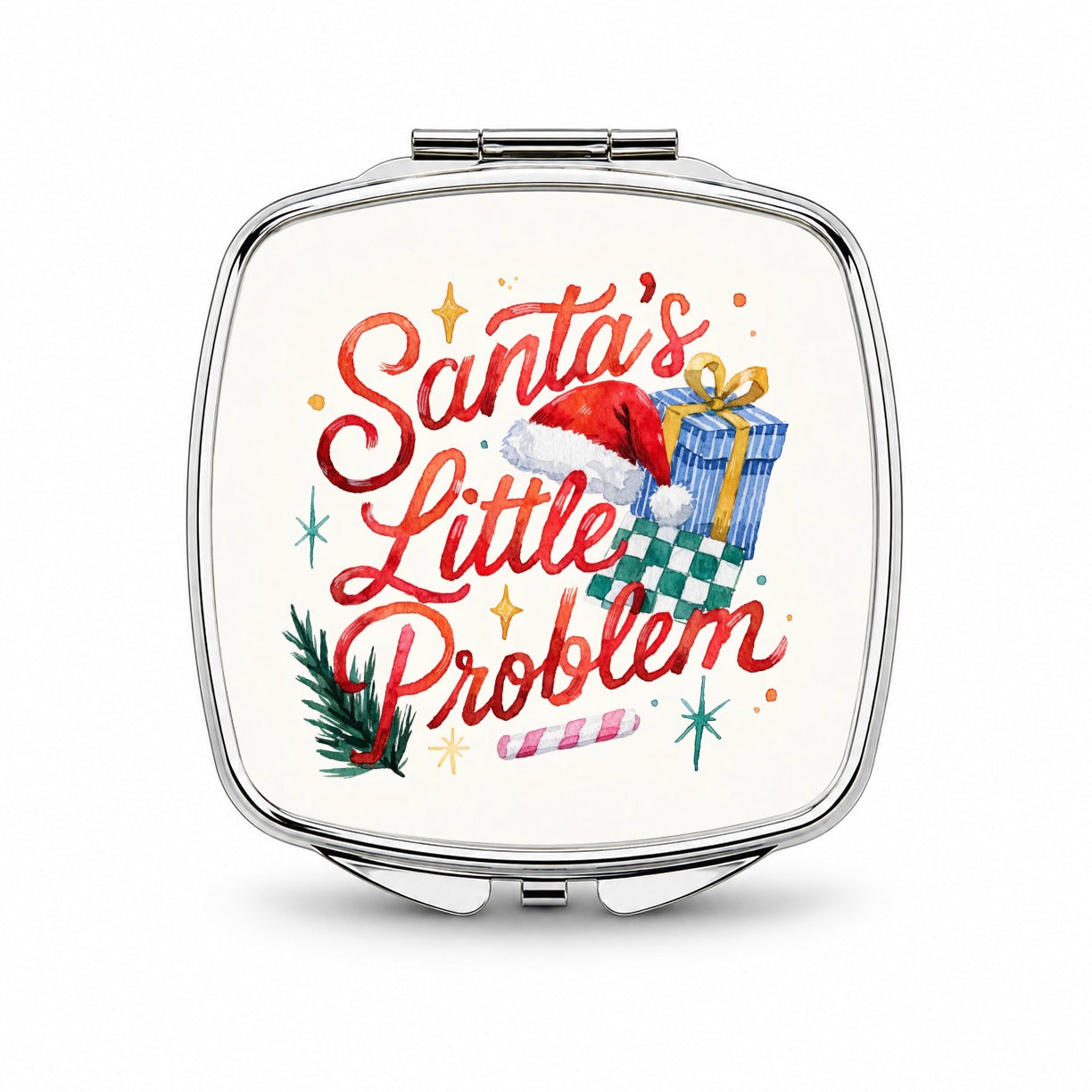 Santa's Little Problem Christmas Funny Small Travel Purse Handbag Pocket Makeup Compact Mirror