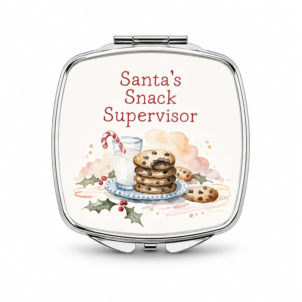 Santa's Snack Supervisor Christmas Funny Small Travel Purse Handbag Pocket Makeup Compact Mirror