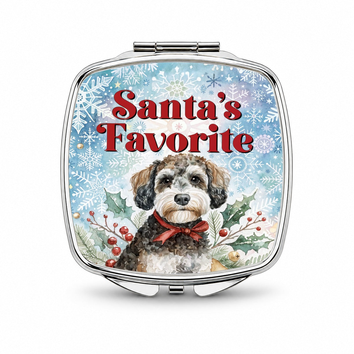 Schnoodle Dog Christmas Santa's Favorite Small Travel Purse Handbag Pocket Makeup Compact Mirror