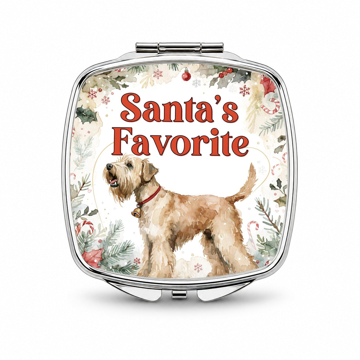 Soft Coated Wheaten Terrier Dog Christmas Santa's Favorite Small Travel Purse Handbag Pocket Makeup Compact Mirror