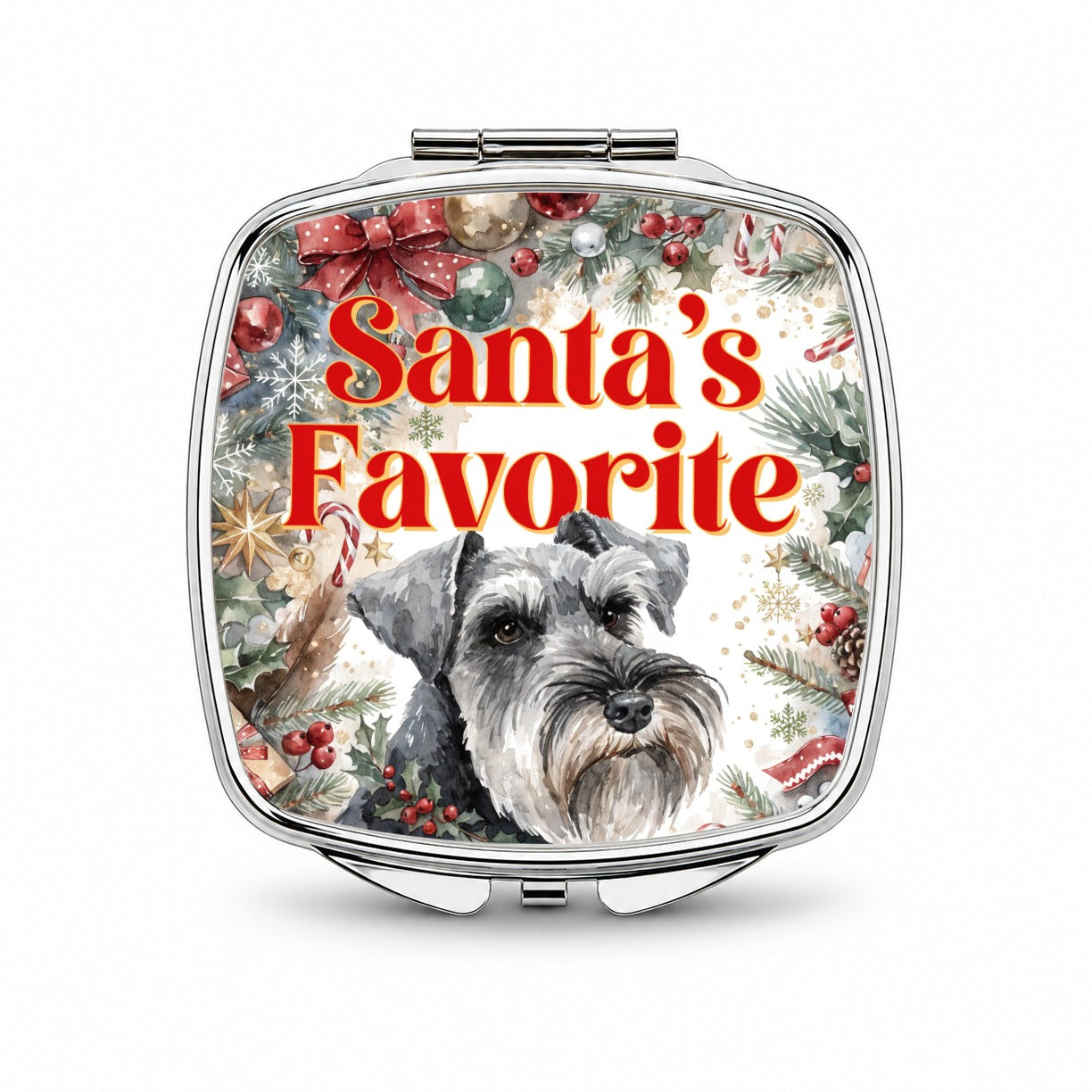 Standard Schnauzer Dog Christmas Santa's Favorite Small Travel Purse Handbag Pocket Makeup Compact Mirror