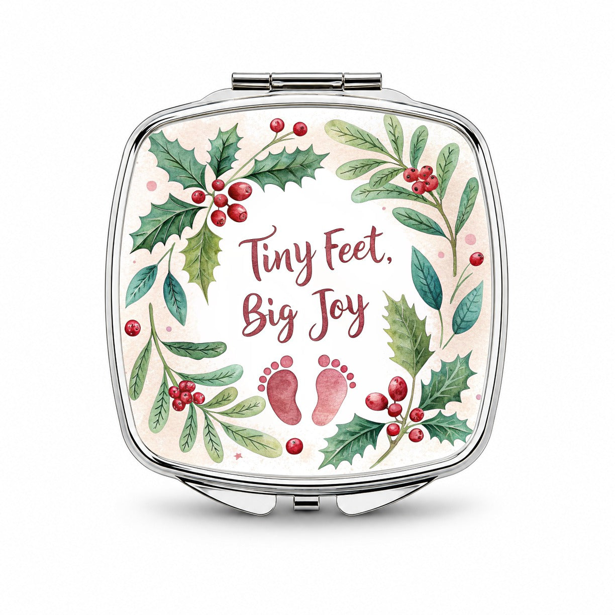 Tiny Feet Big Joy Baby Christmas Small Travel Purse Handbag Pocket Makeup Compact Mirror